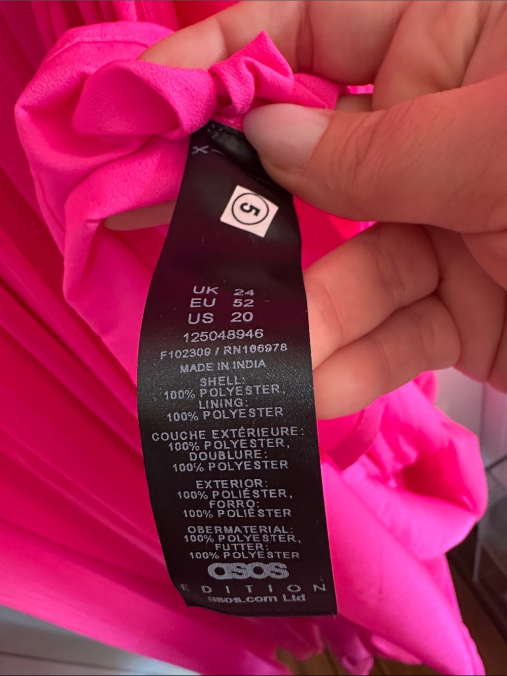 ASOS EDITION Curve ruched gathered waist chiffon maxi dress hot pink size 20 - Picture 6 of 6